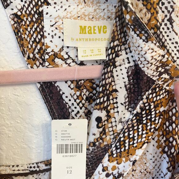 NWT Anthropologie Maeve Snake Print Maxi Dress Size 12 Brown Tan Button Front - Picture 7 of 15